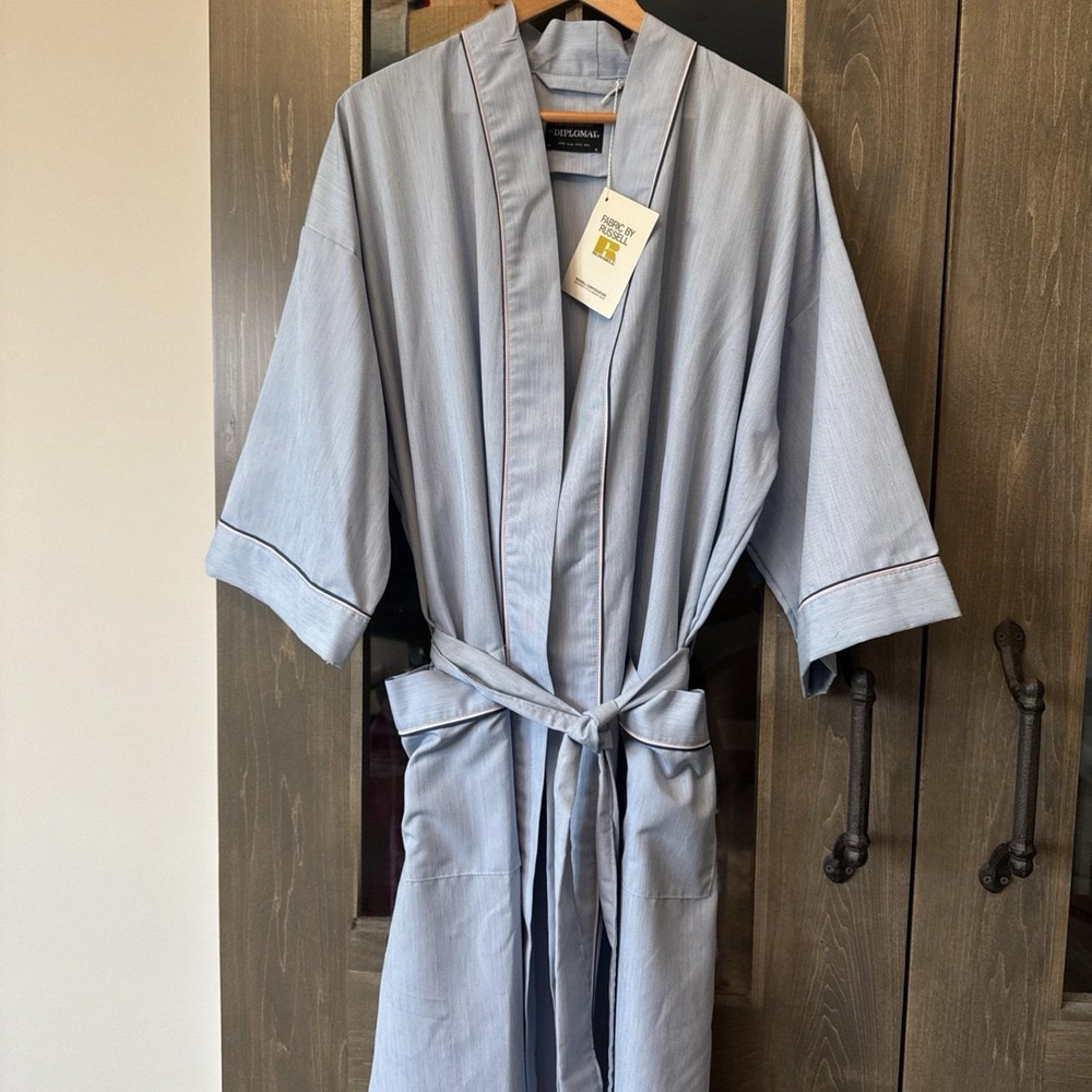 Vintage 80s After Hours by Diplomat Robe Pockets Belt Blue Mens One Size Grandpa